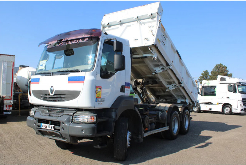 Kipper vrachtwagen Renault Kerax 410 + 6x4 + 3side tipper + spring + manual