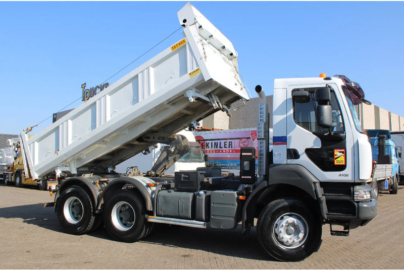 Kipper vrachtwagen Renault Kerax 410 + 6x4 + 3side tipper + spring + manual