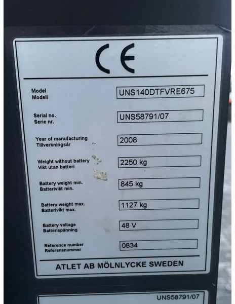 Reach truck Atlet UNS140DTFVRE675 | DUPLEX | SIDESHIFT | NON FUNCTIONAL!: afbeelding 17