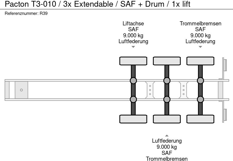 Containertransporter/ Wissellaadbak oplegger Pacton T3-010 / 3x Extendable / SAF + Drum / 1x lift: afbeelding 9
